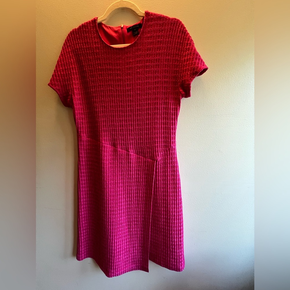 St. John Pink and lilac A-Line Dress Short Sleeve Crew Neck